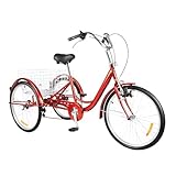 Mqwdxzfes 24 Zoll Dreirad für Erwachsene, 6 Gang 3 Räder Bike mit Korb und...