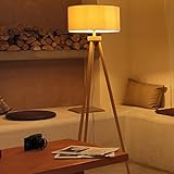 Aigostar Stehlampe Dreibein Holz Wohnzimmer, Stehlampe Vintage mit Leinenschirm...