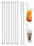 Realure 4 Stück Glas Strohhalm Wiederverwendbar mit Reinigungsbürsten, 14mm...