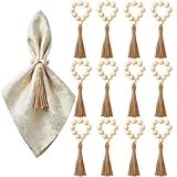 Serviettenringe Holz, 12 Stück mit Holzkugeln und Quasten, Ideal für für...