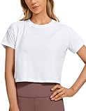 CRZ YOGA Damen Kurzarm Sport Tshirt Loose Baumwolle Fitness Crop Top Sommer Gym...