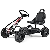 COSTWAY Gokart mit verstellbarem Sitz, Go Kart mit Handbremse, Tretauto bis 30...