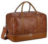 BAOSHA Groß Leder Reisetasche Handgepäck Travel Duffel Carry On Bag Weekender...