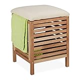 Relaxdays Wäschekorb mit Sitz, Walnussholz, Stoff, 35 l Wäschesammler, HBT:...