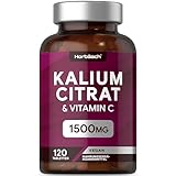 Kaliumcitrat Hochdosiert 1500mg je Tagesdosis mit Vitamin C | 120 Vegane...