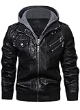 HOOD CREW Lässige Biker Lederjacke aus Kunstleder für Herren mit abnehmbarer...