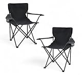 Spetebo Camping Klappstuhl mit Getränkehalter 2er Set - schwarz - Campingstuhl...