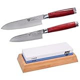 GRÄWE Santokumesser Messerset - 2er Pack, Damastmesser mit Holzgriff, 12 cm &...