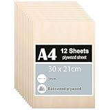 12 Stück Sperrholzplatte 3mm, A4 Sperrholz 30 x 21 cm, Linde Sperrholz, Dünne...