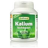 Greenfood Kalium, 250 mg, 120 Tabletten - Nervensystems, Muskelfunktion und...