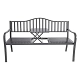 Metall Gartenbank mit integriertem Tisch - 150 x 56 cm - Sitzbank 2in1 anthrazit...