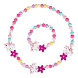 1 Set Einhorn Schmuck Set FüR Kinder, Bunte Halskette Und Armband Aus Holz,...