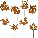 WVWMYM 8er Gartenstecker Herbstdeko Outdoor, 25cm Beidseitig Gartenstecker Rost...