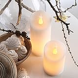 hellum LED Wachskerze, Ø 5cm x 9,5cm hoch, weiße LED Kerzen mit flackernde...