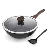 Kordisen Wokpfanne induktion, 30 cm Wok mit Deckel, Aluminiumguss, Beschichtung...