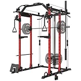 ZERELEK Power Cage,Power Rack mit Latzugstange, Kabelzugstation mit J-Hacken,...