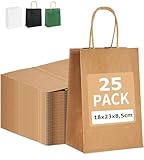 PAKNOR® 25stk Braun Papiertüten mit Henkel - 18 x 21 x 8 cm, Papiertragetasche...