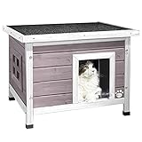 VOUNOT® Katzenhaus aus Holz, Katzen Haus mit Asphaltdach, Katzenhütte für...