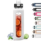 BLUEGO 900ml Trinkflasche Glas mit Strohhalm und Griff Auslaufsichere...