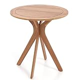 COSTWAY Gartentisch wetterfest, Ø 70 cm runder Holztisch, Beistelltisch aus...