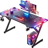 HLONONE LED Gaming Schreibtisch 120 x 60 cm, Gaming Tisch mit LED, Stabiler PC...