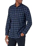 Amazon Essentials Herren Langarm-Flanellhemd, Blau Schwarz Buffalokaros, XL