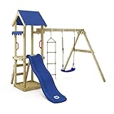 WICKEY Spielturm Klettergerüst TinyCabin mit Schaukel & Blauer Rutsche, Outdoor...