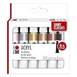 Marabu Acrylfarben Set SHINY CLASSICS, 6 x 12 ml metallisch schimmernde Farben,...