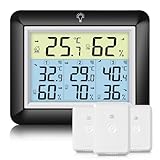 Urageuxy Funk Thermometer mit 3 Außensensoren - Wetterstation mit 100m...