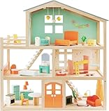 Giant bean Holzpuppenhaus Spielset für Mädchen mit 32 Möbelzubehörteilen,...
