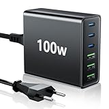 HSSNS USB C Ladegerät Mehrfach: 100W 6-Port Schnellladegerät mit USB-C und...