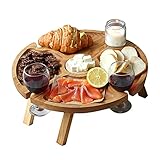 Exnemel Outdoor Weintisch Tragbar, Picknicktisch Rund Holz Tragbarer, Outdoor...
