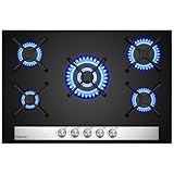 GASLAND GH6805BG1FC Glas Gaskochfeld 5 Flammig, Gas Kochfeld mit Wok Brenner,...