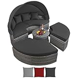 Montafox Poly Rattan Sonneninsel Ø 180 cm Groß Lounge Muschel Grau Sonnendach...