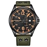 Stuhrling Original Herren Lederuhr Fliegeruhr Schnellschaltung Tag/Datum...