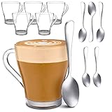 Cosumy 6 Cappuccino Gläser mit Henkel und Löffel - 250ml - Hält lange warm -...