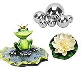 Super Idee Miniteich Deko Set Frosch auf Blatt Teichfigur mit 6 Schwimmkugeln...