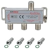 AXRED Sat Verteiler 3fach + 4X Anadol F-Stecker, für Verteilung von 1...