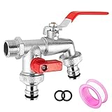 ‎CTDMJ Wasserhahn Garten Doppel Auslaufhahn 1/2 Zoll & 3/4 Zoll Kugelhahn...