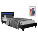 Juskys Polsterbett Verona 90x200 cm mit LED-Beleuchtung, Lattenrost & Kopfteil,...