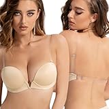 YANDW Damen Tief V Push Up BH Rückenfrei mit Rücken Transparent and Trägern...