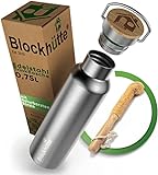 Blockhütte. Premium Edelstahl Trinkflasche isoliert I 750ml I mit Naturborsten...