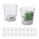 Relaxdays Teelichtgläser, 20er Set, Teelichthalter Glas, Tischdeko, H x D: 7,5...