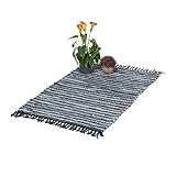 Relaxdays Flickenteppich, 60x100 cm, Baumwolle & Leder, handgewebt, Schwarze...