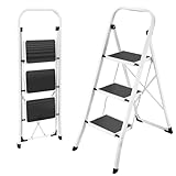 HBTower Leiter 3 Stufen Klappbar, Trittleiter mit Anti-Rutsch-Pedal, Tragbare...