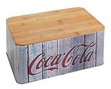 WENKO Brotkasten Coca-Cola Wood - Brot-Box mit Bambusdeckel, Eisen, 32.5 x 21 x...