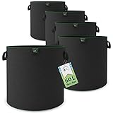TTL Garden 5X 60L Pflanzsack aus Vlies Stoff - 5er Set 60 Liter Pflanztaschen...