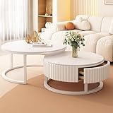 Runder Couchtisch Weiß 2er Set Marmor Couchtisch Mit Stauraum Schublade...