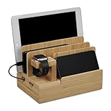 Relaxdays Ladestation, für Apple Watch, Bambus, HxBxT 15 x 21,5 x 15 cm,...