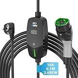 EVDANCE Ladekabel Typ 2 schuko 3.68KW [6.1m|6-16A] Tragbares Ladekabel EU...